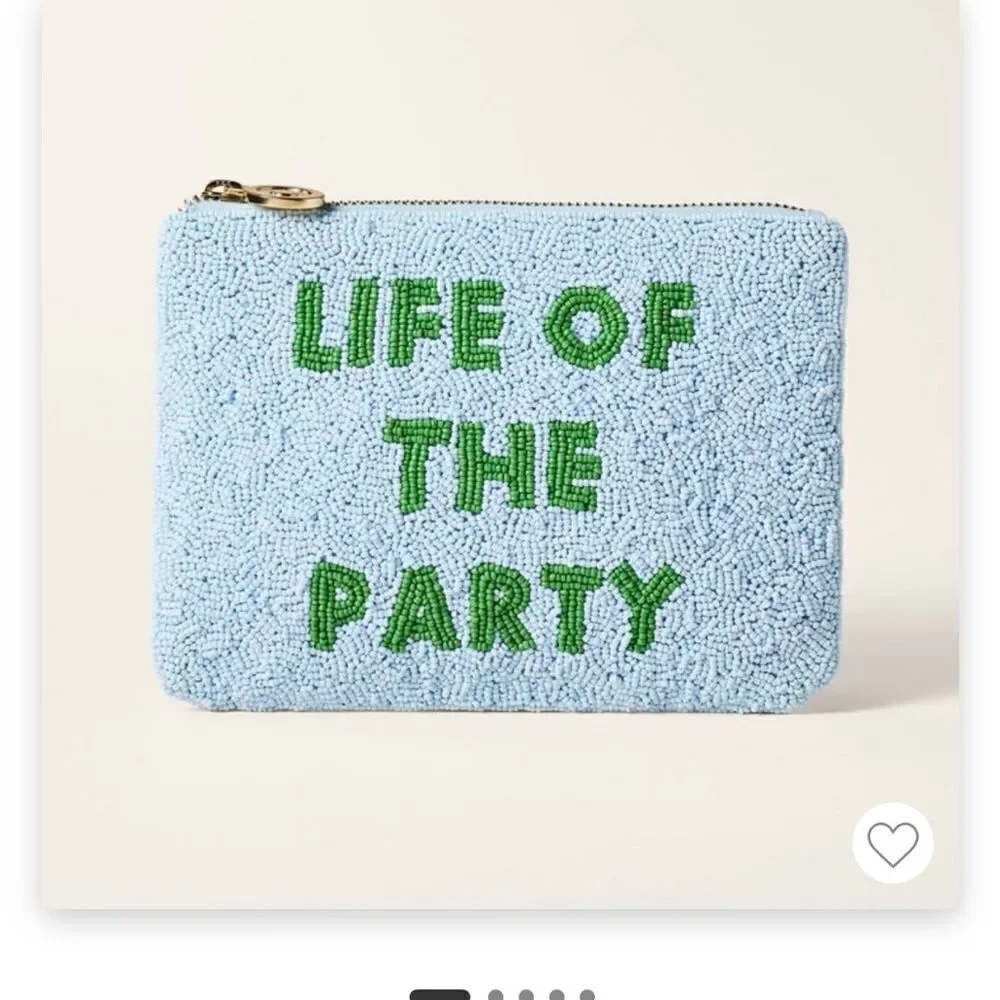 Kate Spade x Target Life of the party Beaded Blue Clutch with Green Text